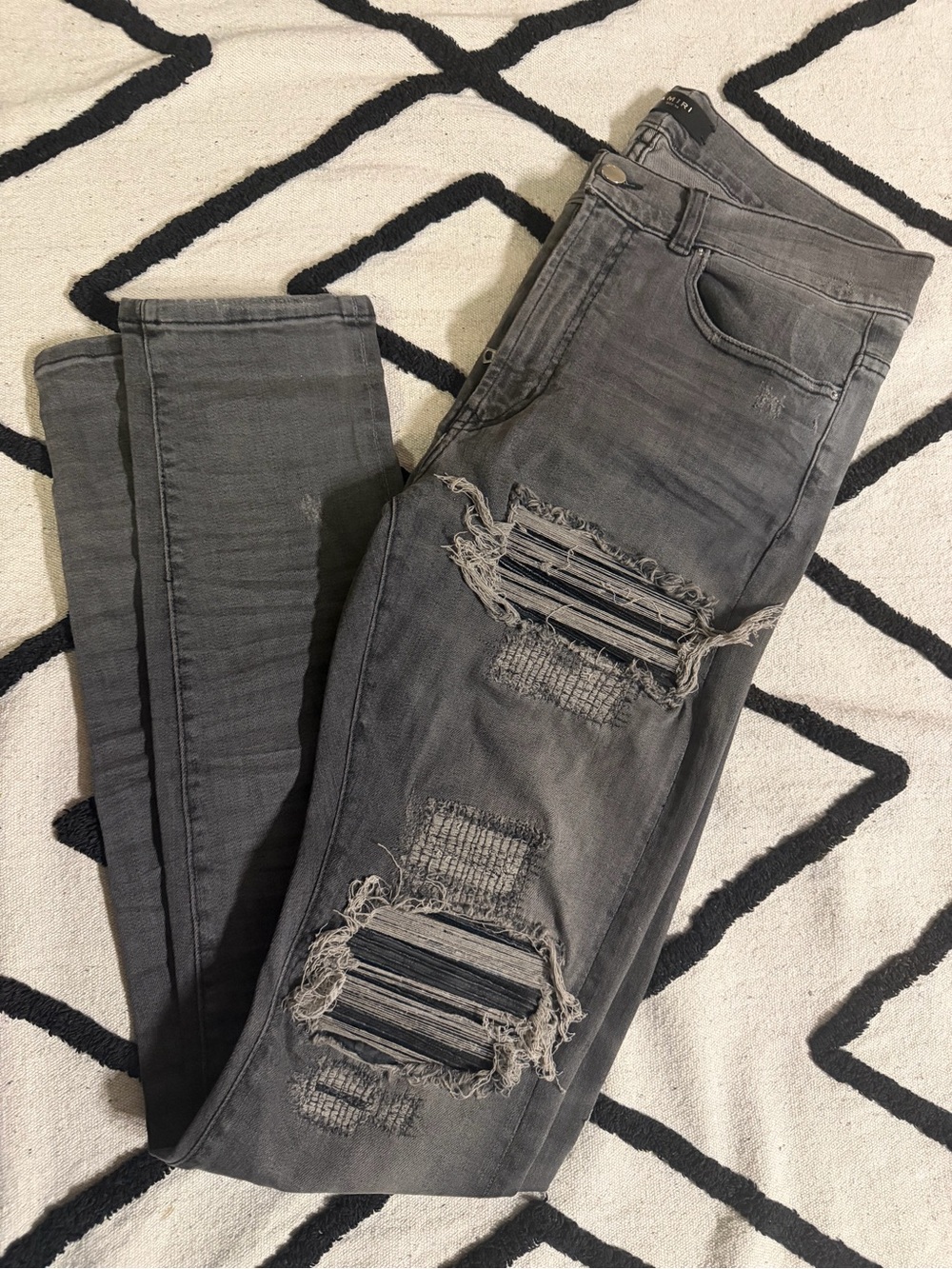 AMIRI Gray Distressed Skinny Jeans